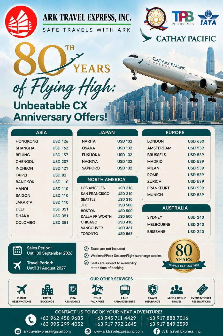 Cathay Pacific 80th Anniversary Fares campaign artwork